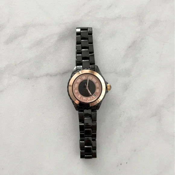 Vicence Swiss 14k Solid Gold Bezel Black Ceramic Quartz Watch Vicence Swiss 14k Solid Rose Gold Bezel Black Ceramic Quartz  main image 2
